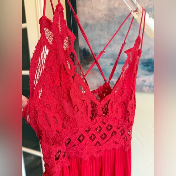 Free People FP One Red Lace Crochet Mini Dress Womens Small Boho Festival - Picture 2 of 5